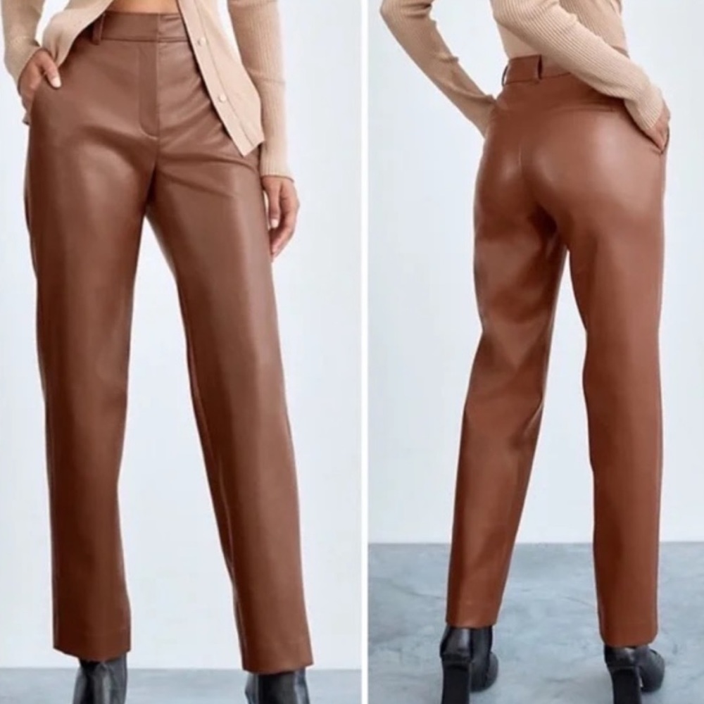 Babaton Aritzia Command Leather Pant Patina Brown
